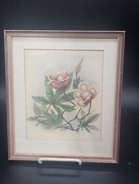 Vintage Framed Wood Rose Art By Ted Mundorff